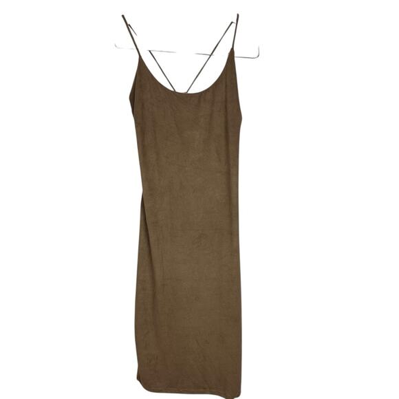 Vintage Y2K Emprada Brown Strappy Faux Suede Mini Dress Size Large - Picture 7 of 8